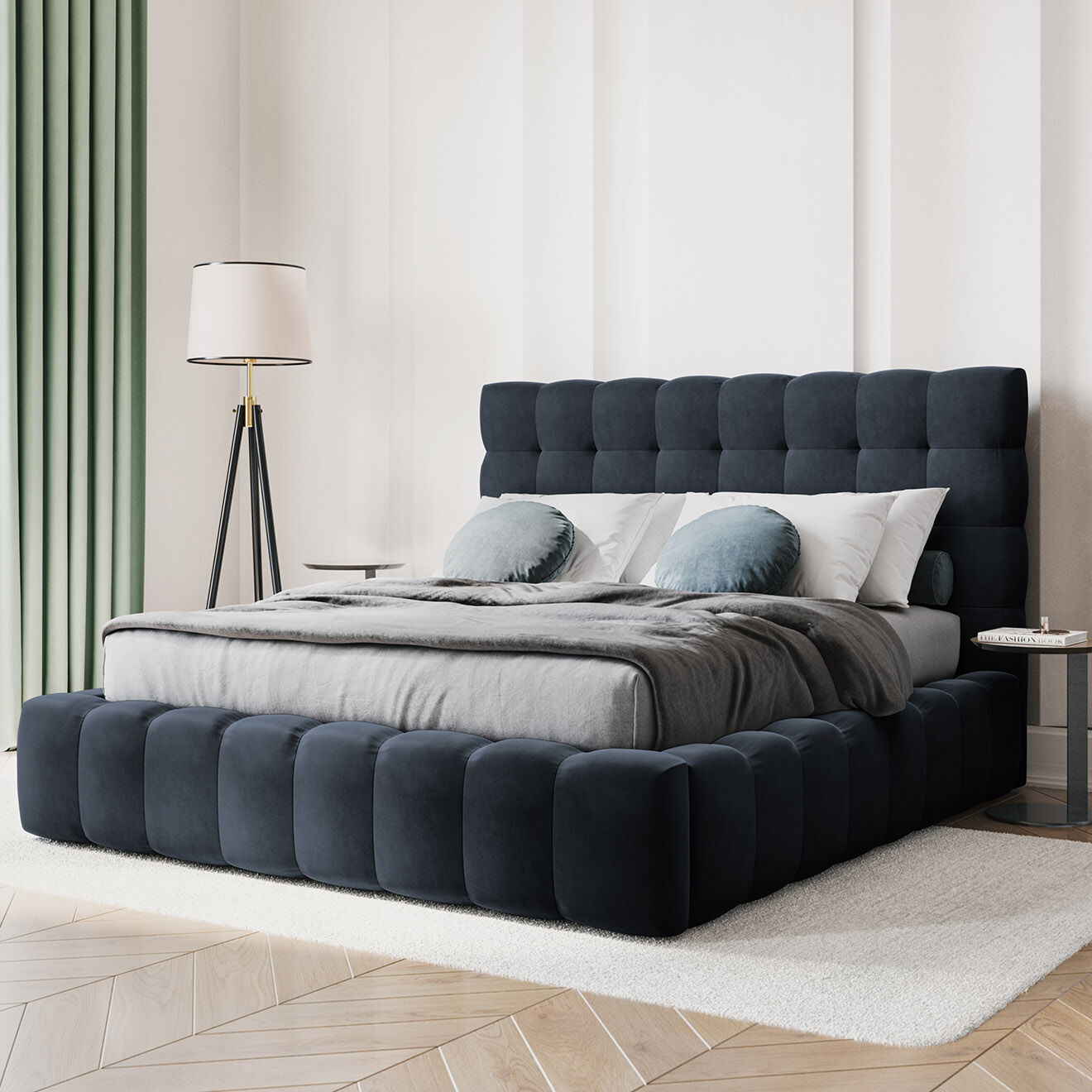 Cosmopolitan Design Lit avec coffre de rangement Bali Velours bleu foncé - 140x200 cm