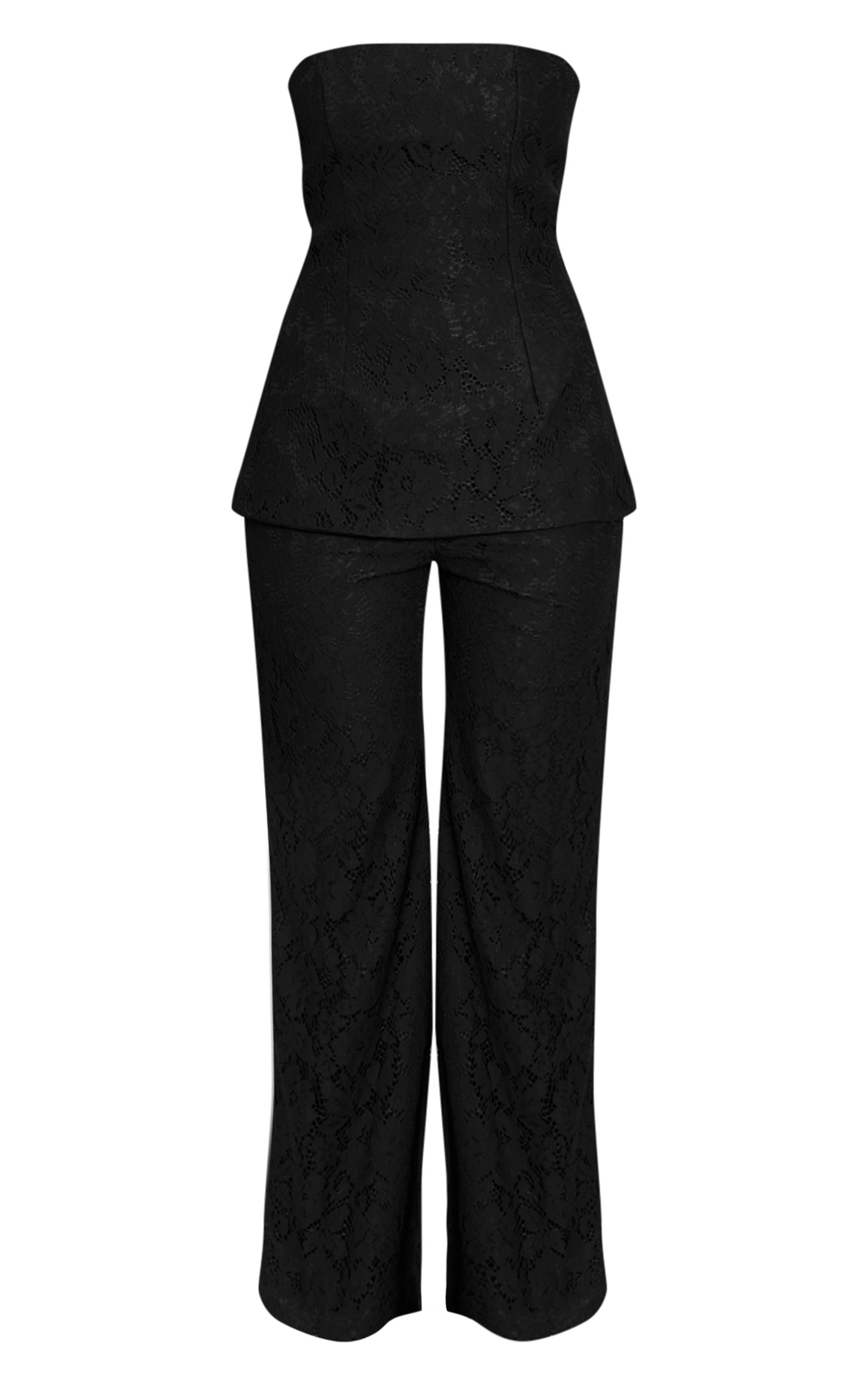 Noir Combinaison Pantalon Droit À Superposition Bandeau En Dentelle