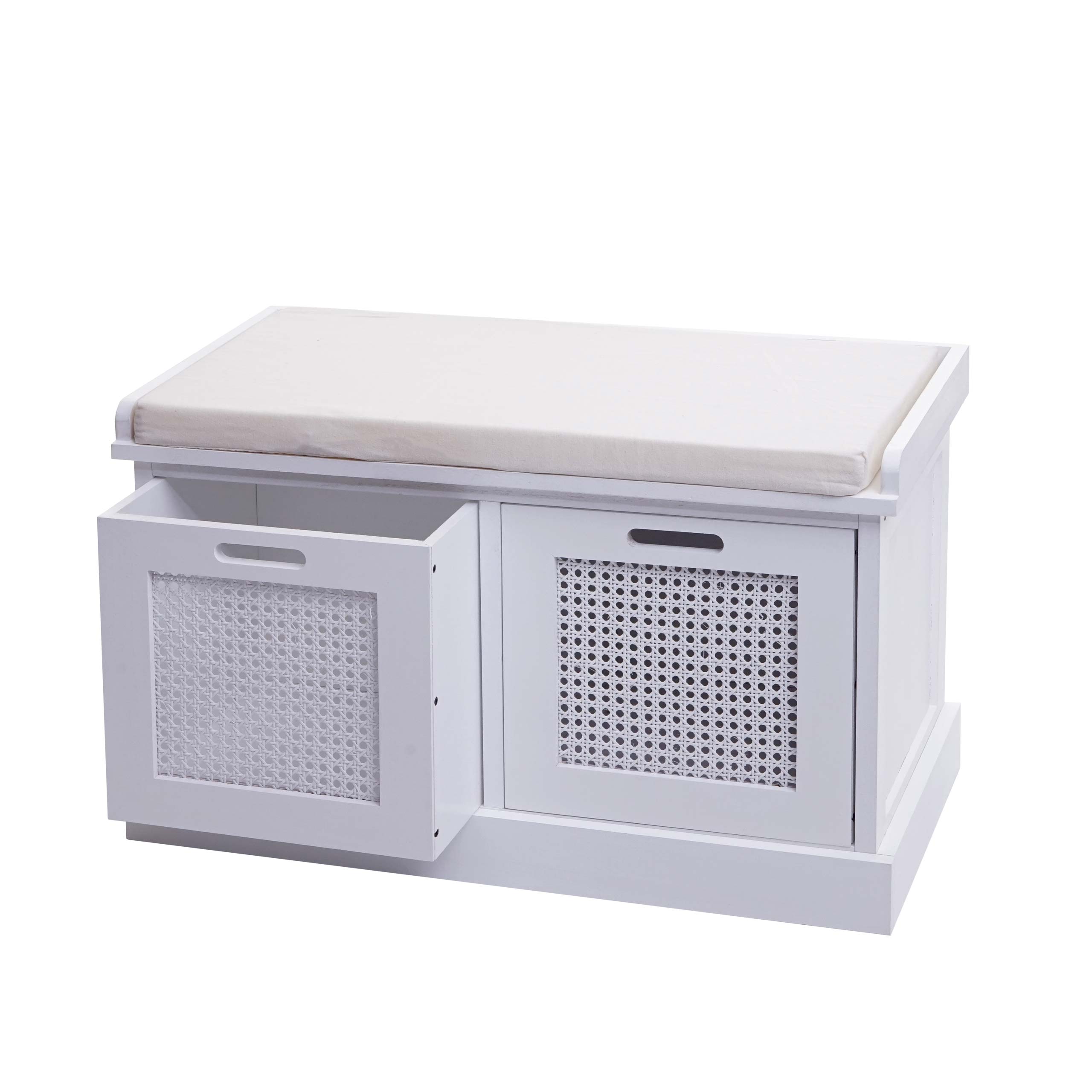 Sitzbank MCW-J49, Polsterbank Garderobenbank, Kissen Aufbewahrungsboxen Staufach 47x75x40cm ~ weiß, Polster creme-