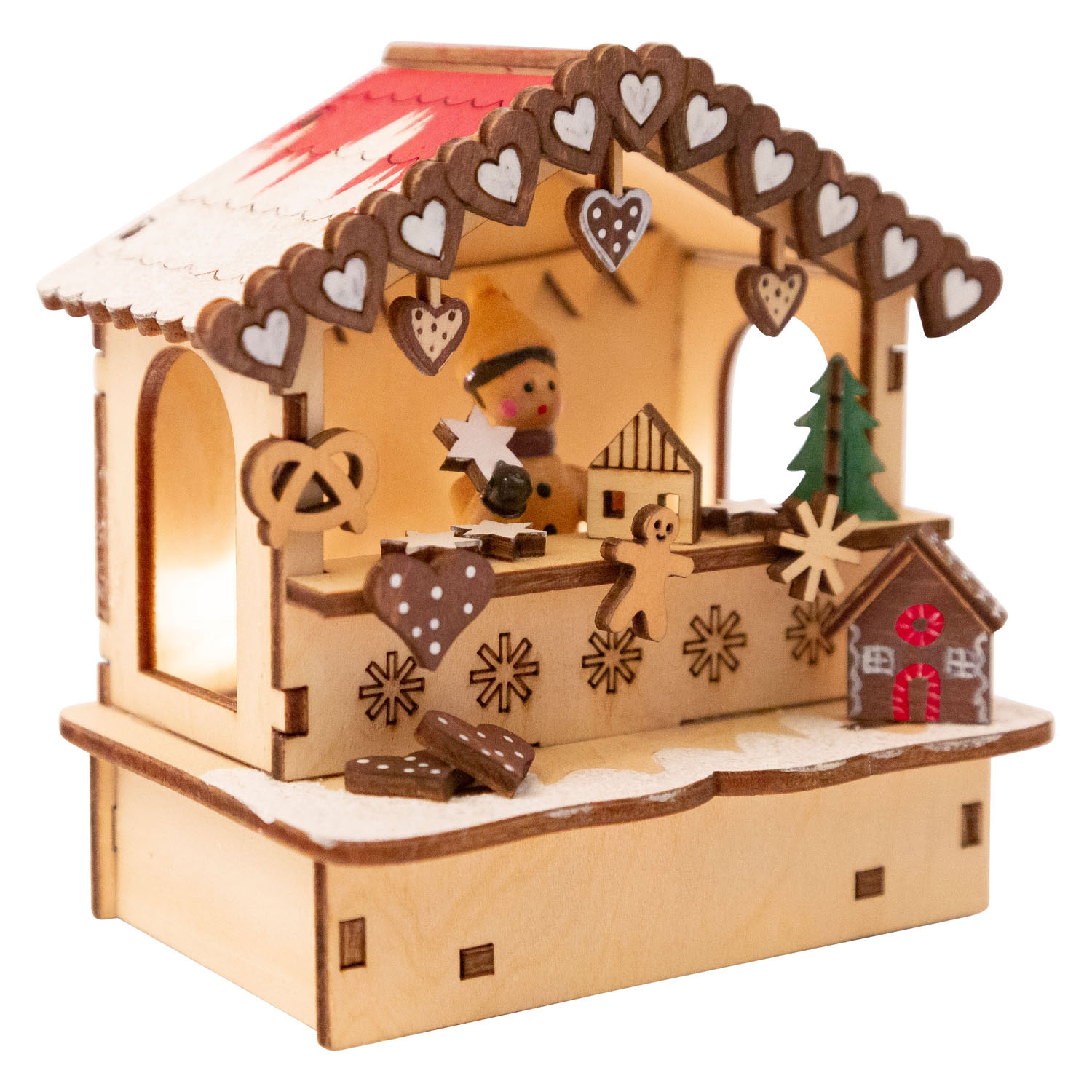 Small Foot - Houten Decoratie Kerstmarkt met Lampjes, Set van 3