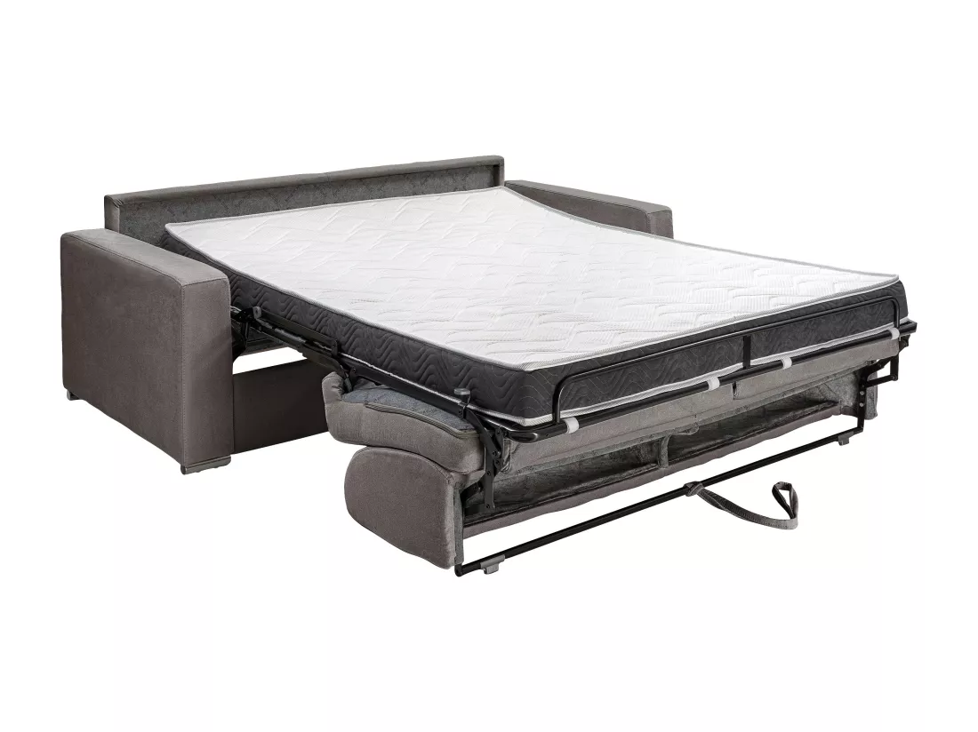 Canapé 3 places convertible express en tissu anthracite - Couchage 140 cm - Matelas CALITO 14 cm avec mémoire de forme