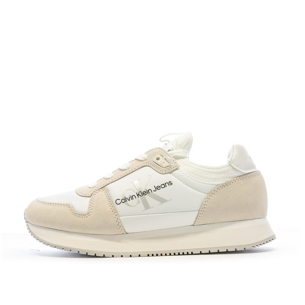 Calvin Klein Jeans Baskets Blanche/Beige Femme Calvin Klein Jeans Runner Sock