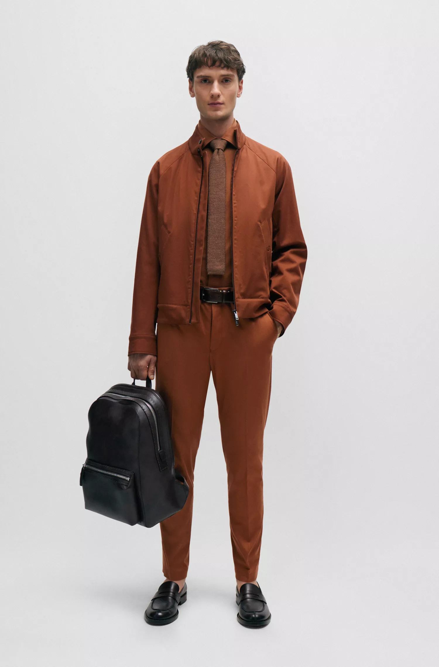 Camisa BOSS Camel de corte regular em malha de algodão misto
