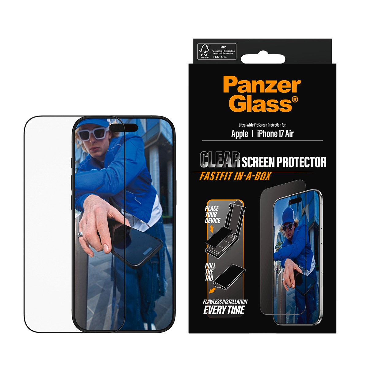 CARE by PanzerGlass Displayschutzglas »Ultra-Wide Fit Screen Protector FASTFIT IN-A-BOX« für Apple iPhone Air Displayschutzfolie, Schutzfolie, Bildschirmschutz, kratz- & stossfest