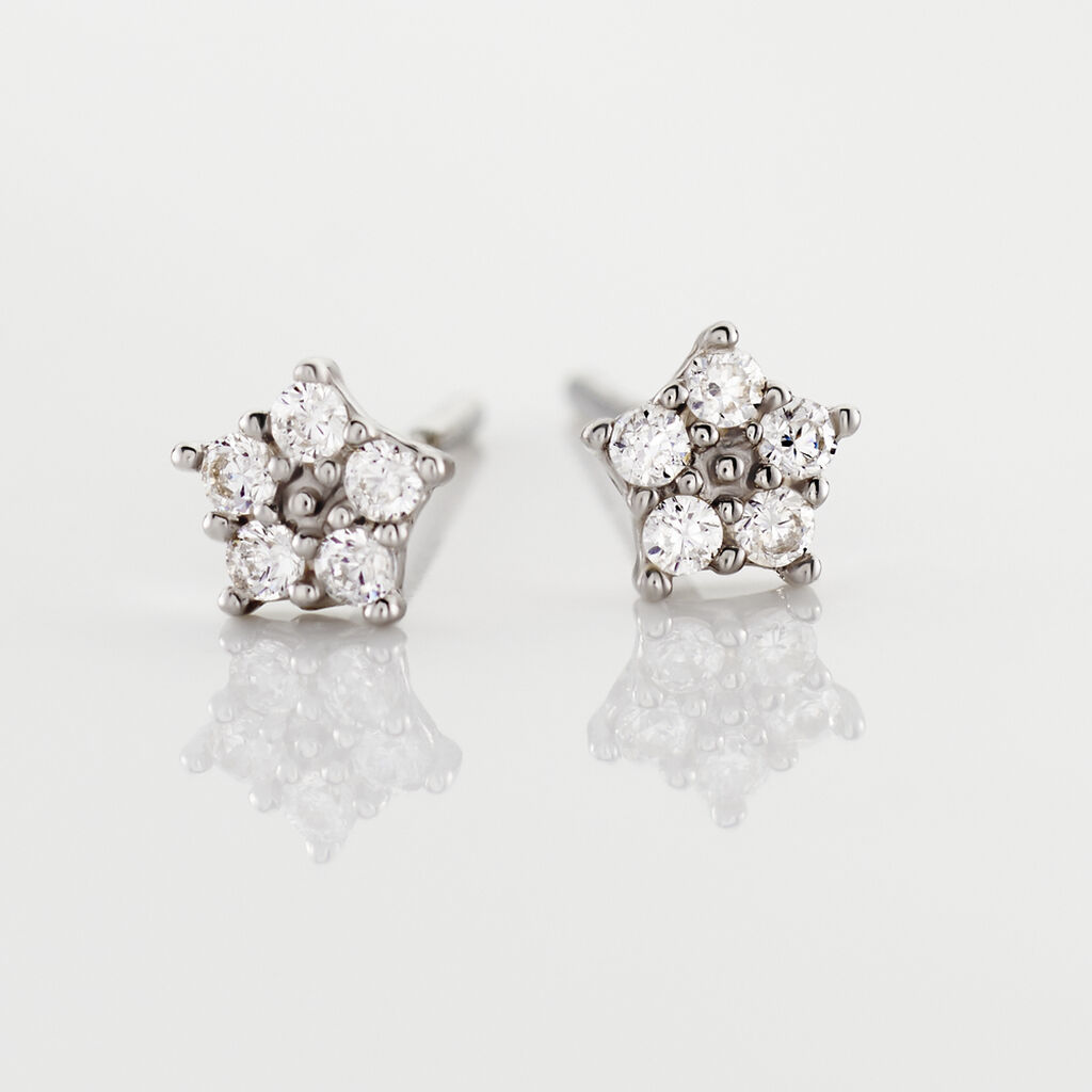 Boucles D'oreilles Puces Elais Etoile Or Blanc Oxyde De Zirconium