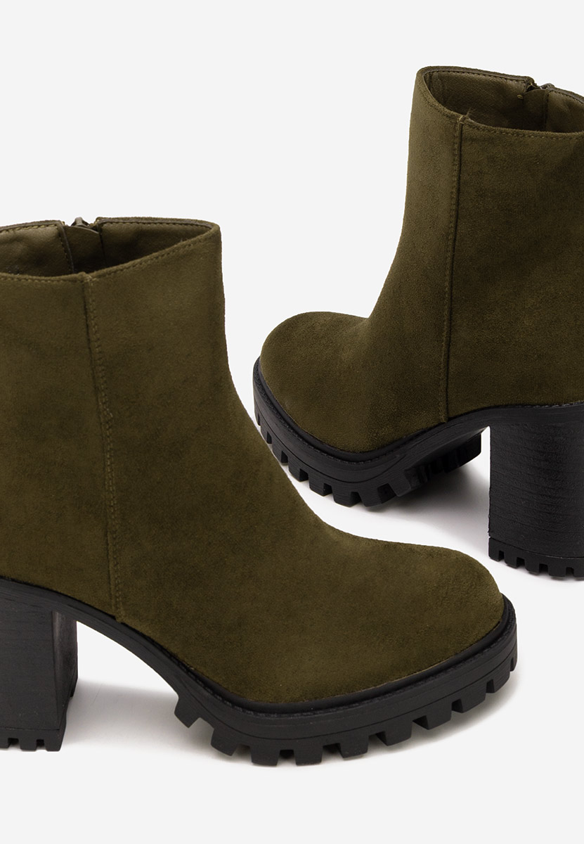 Bottines à gros talon vert Cavira