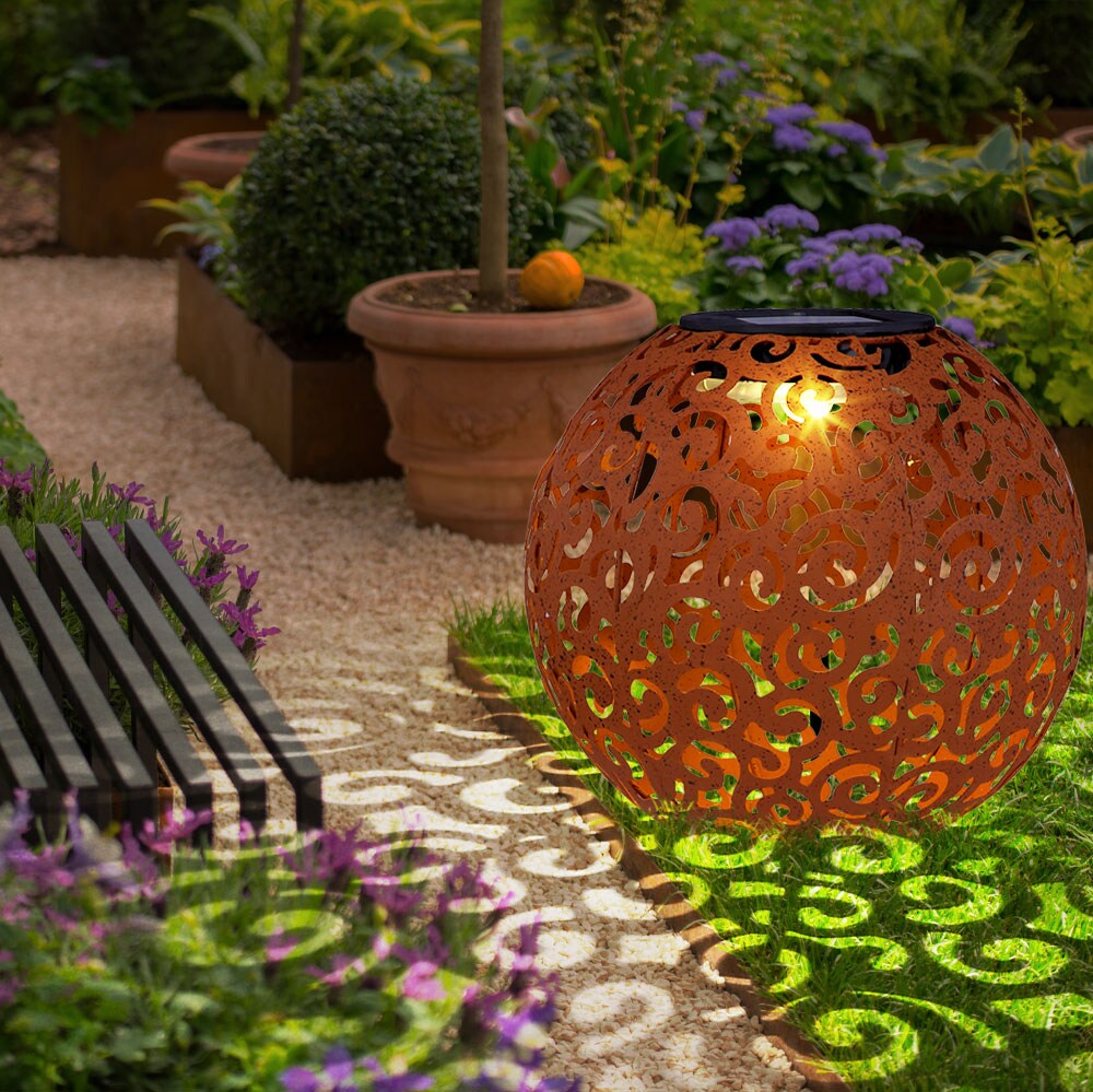 LED Solar Steckleuchte, Dekor Stanzungen Kugel, 28,5 cm