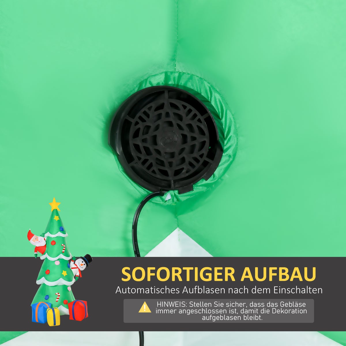 HOMCOM Opblaasbare kerstboom met kerstman, sneeuwpop en geschenkdoos, 144 x 125 x 210 cm, polyester, groen