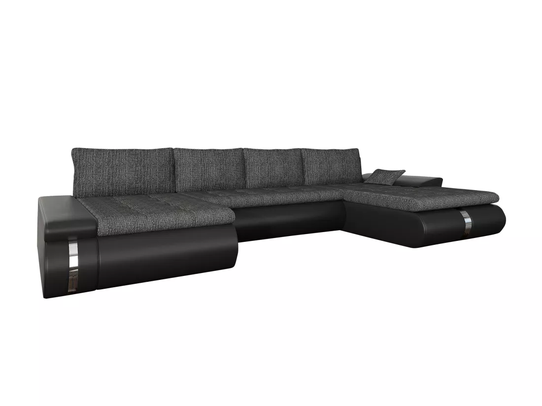 Canapé d'angle panoramique convertible et réversible en tissu et simili noir et anthracite AZELMA II