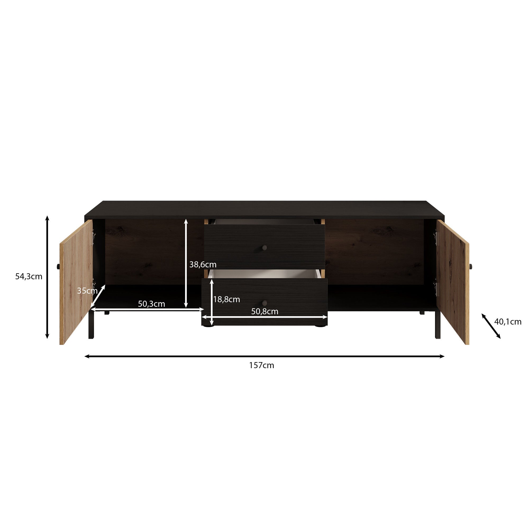 Meubella - TV-Meubel Charles - Zwart eiken - 157 cm