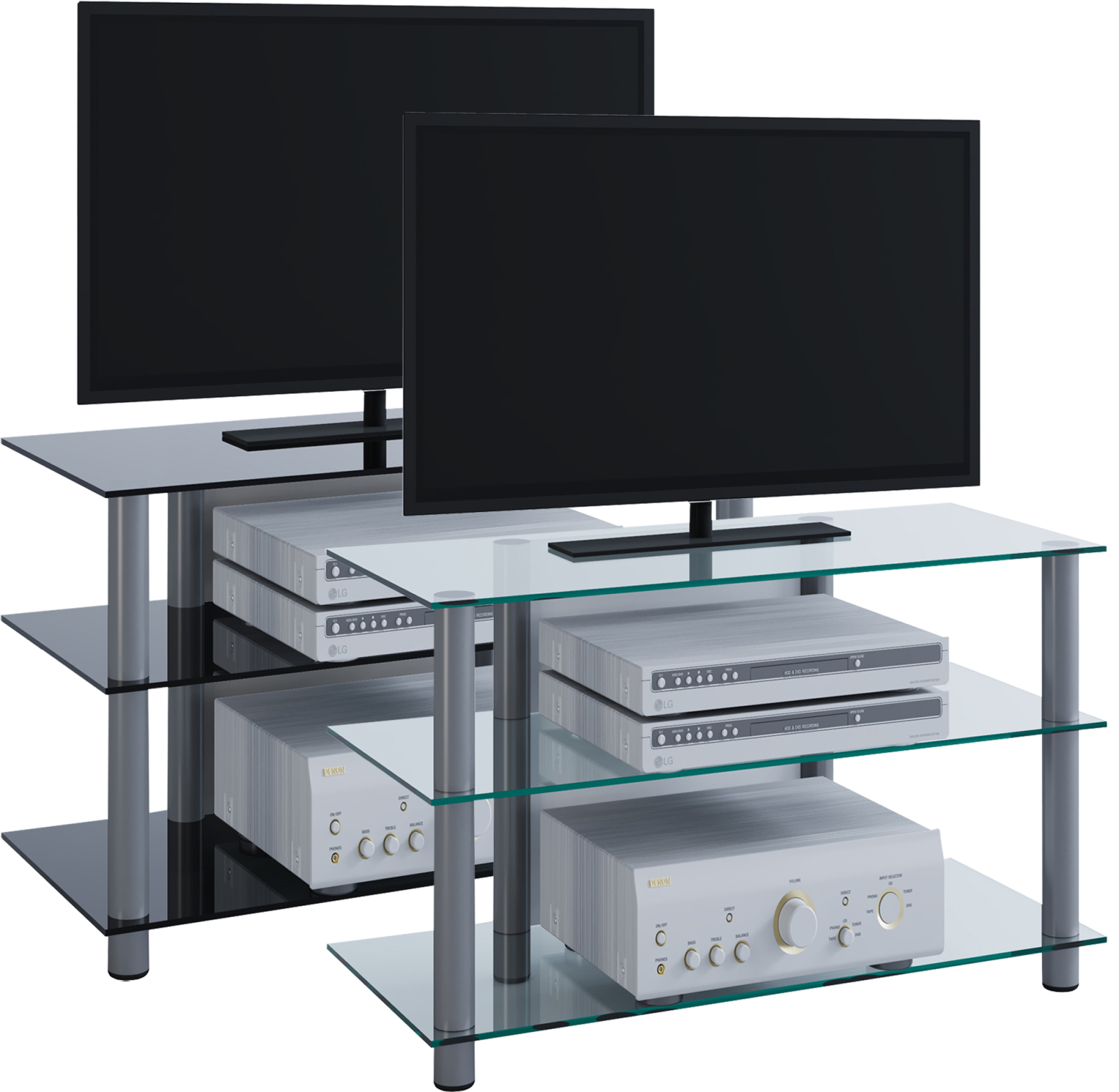 TV-Rack - silber - Schwarzglas - 59 cm breit