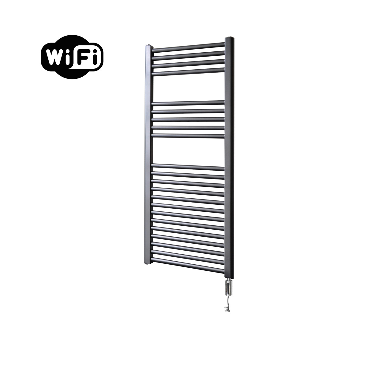 Sanicare elektrische design radiator 45x112cm gunmetal met WiFi en thermostaat rechts chroom