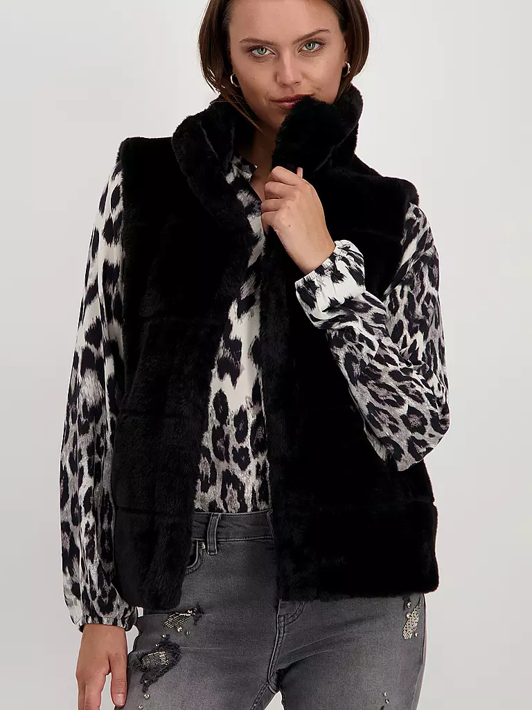 MONARI Gilet in Felloptik schwarz