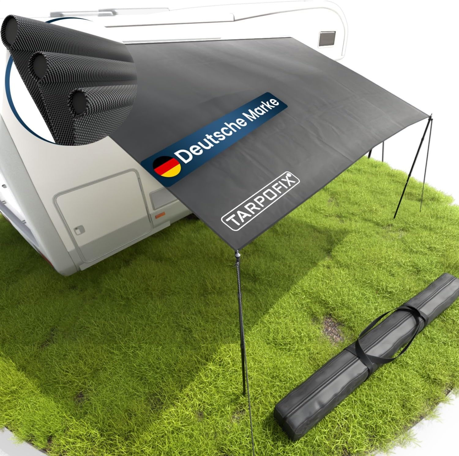 Tarpofix® Sonnensegel Wohnwagen 3 x 2,4 m | 100% Wasserabweisendes Sonnendach für Kederleiste | Sonnenschutz & UV Schutz für Camping mit Multi Keder | Vorzelt Plane für Camper & Wohnmobil Caravan Tarp