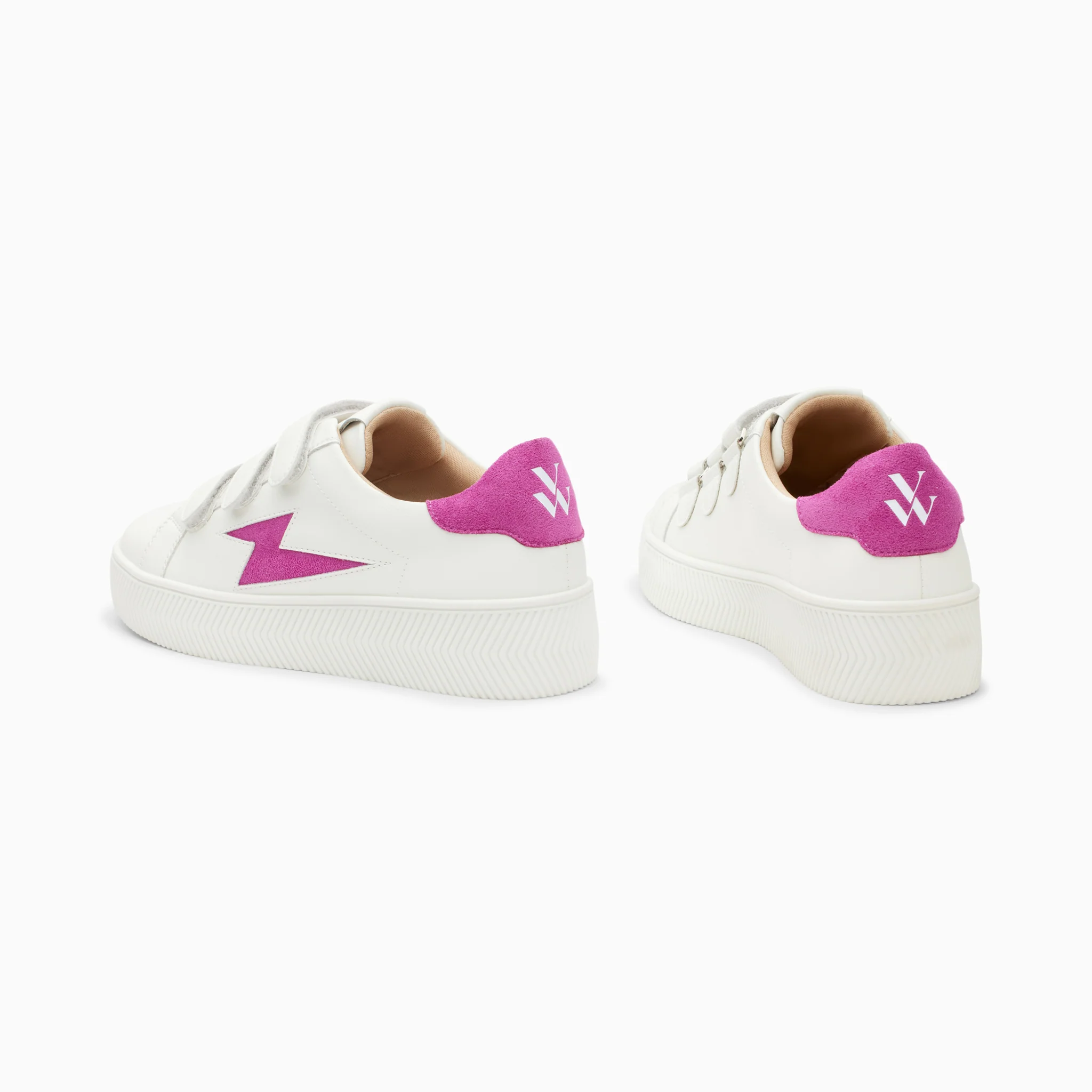 Sneakers-Baskets éclair Camelia blanc et magenta à scratchs
