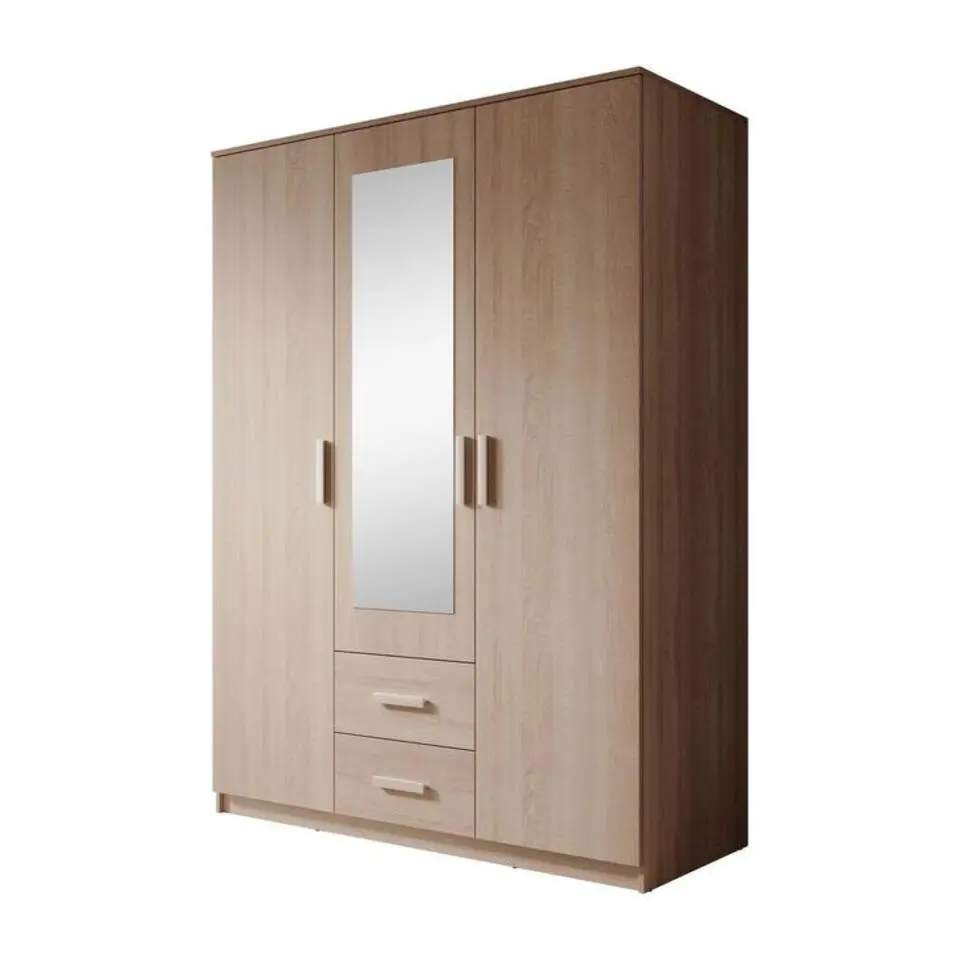 Meubella - Kledingkast Tyko - Licht eiken - 150 cm - Met spiegel