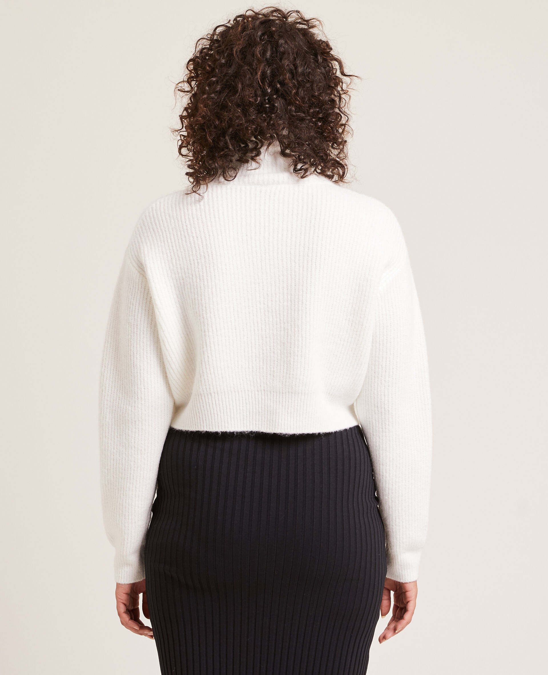 Pull cropped col roulé - Blanc