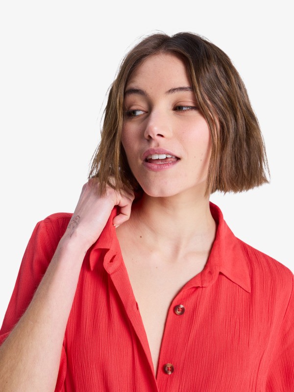 Island Escape Solid Robe chemise Rouge Femme