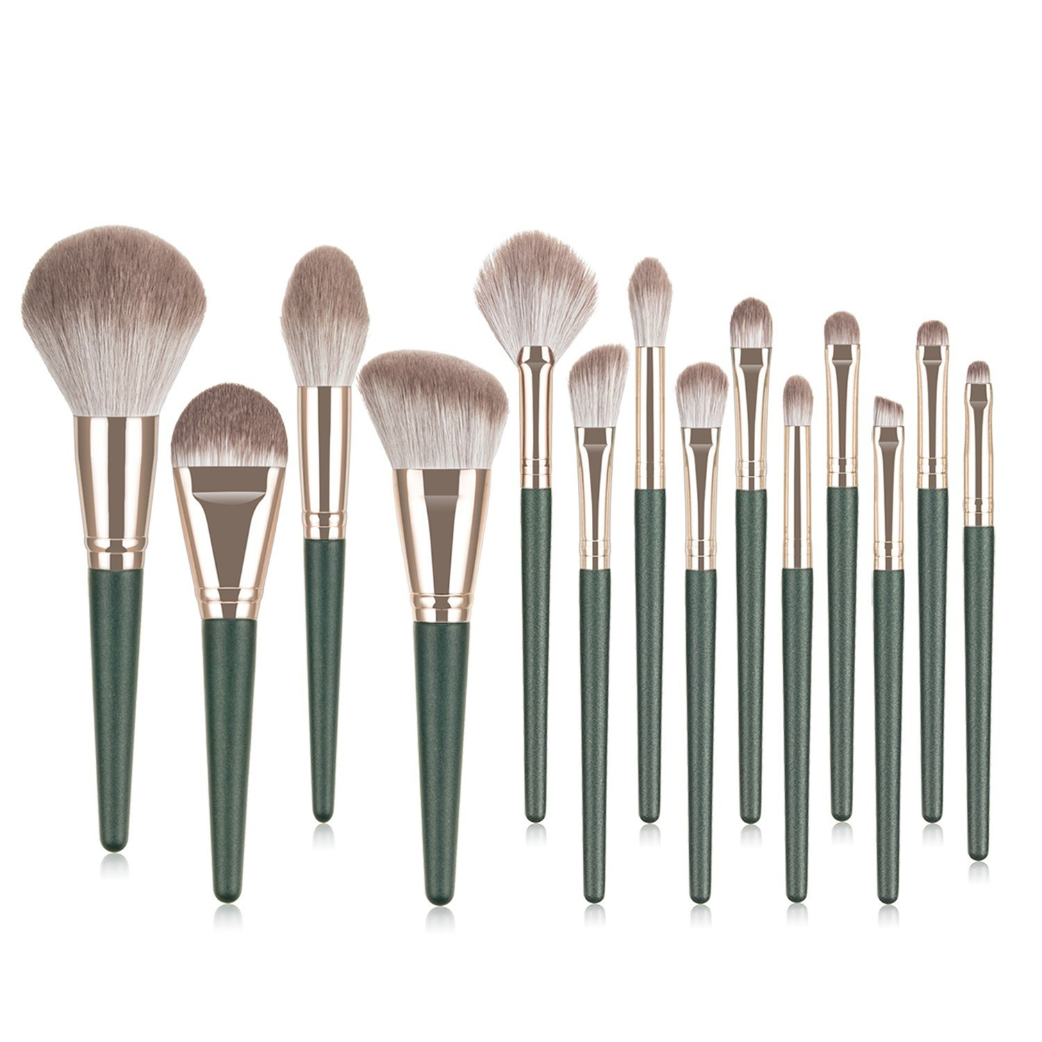 15-teiliges Beauty Make Up Pinsel Set mit Aufbewahrungstasche - Dunkelgrün
