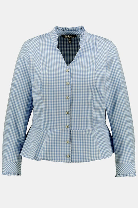 Bluse, Karo, Rüschen, Schößchen, V-Ausschnitt, Langarm