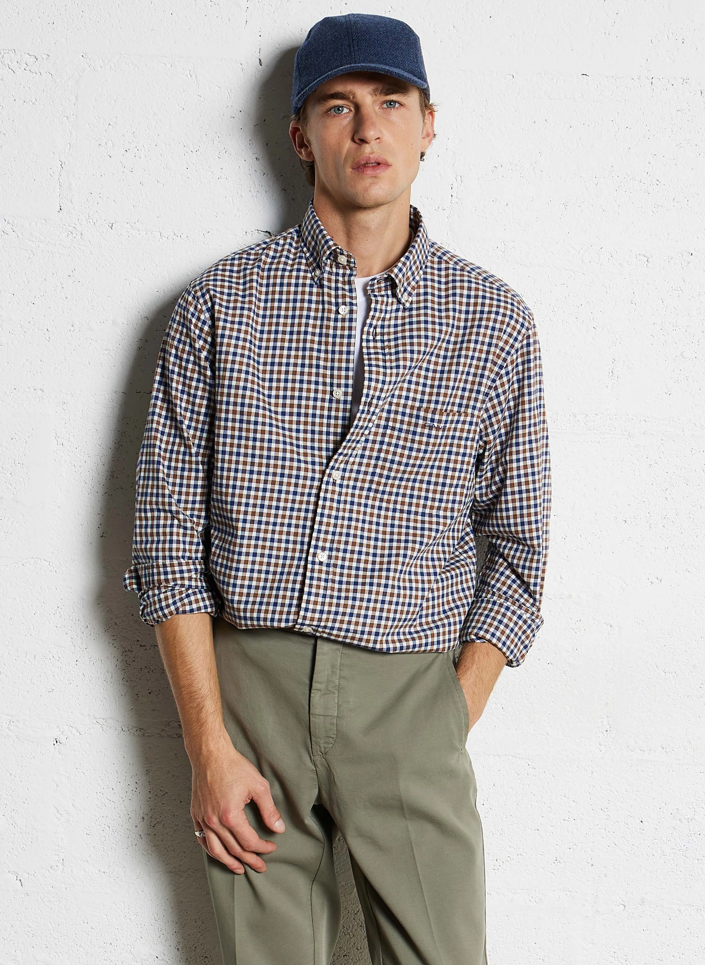 Chemise regular à carreaux en coton | Orange