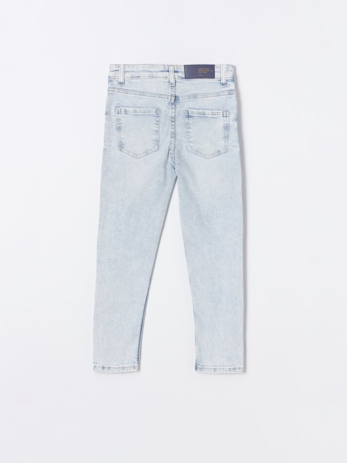 Calça jeans skinny rasgada - Azul claro
