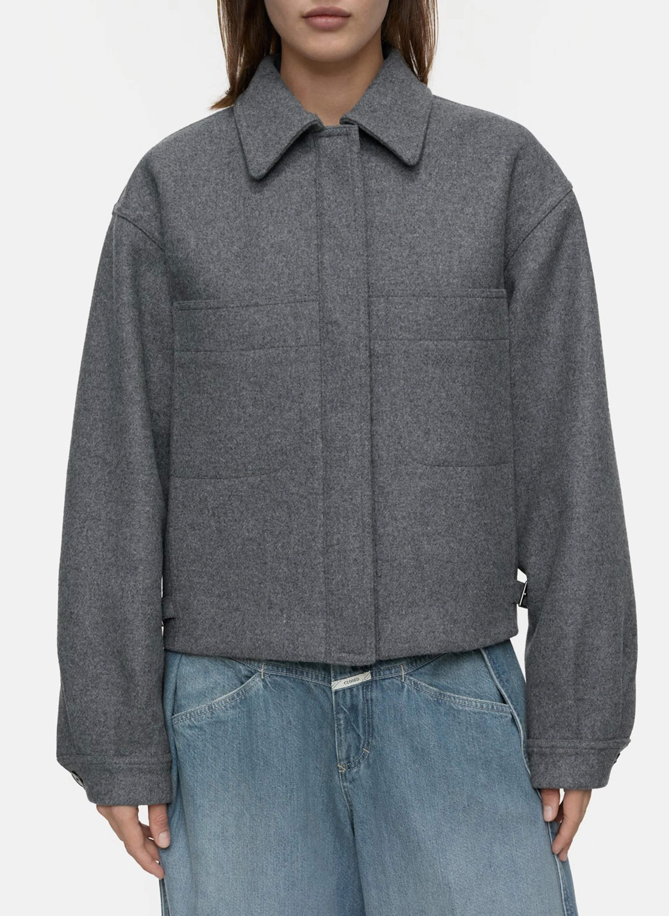 Veste col chemise en laine mélangée | Gris