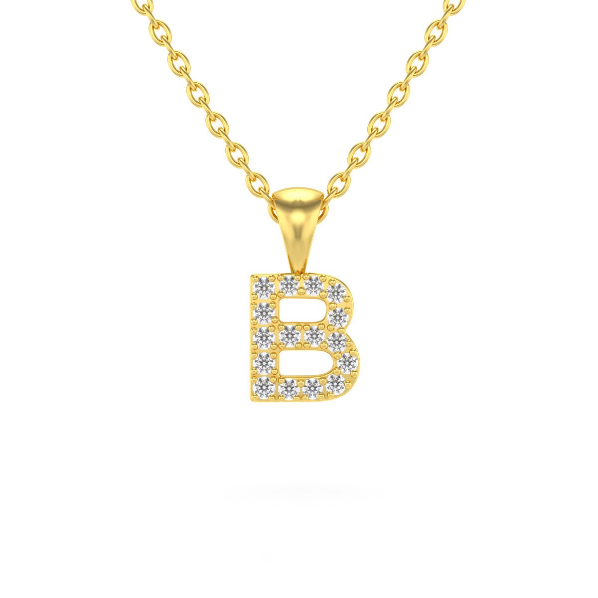 Collier Pendentif ADEN Lettre B Or 750 Jaune Diamant Chaine Or 750 incluse 0.72grs