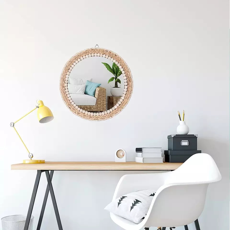 (Ø38cm) Deko Wand Spiegel Hygge Lifestyle Home Accessoire - Braun