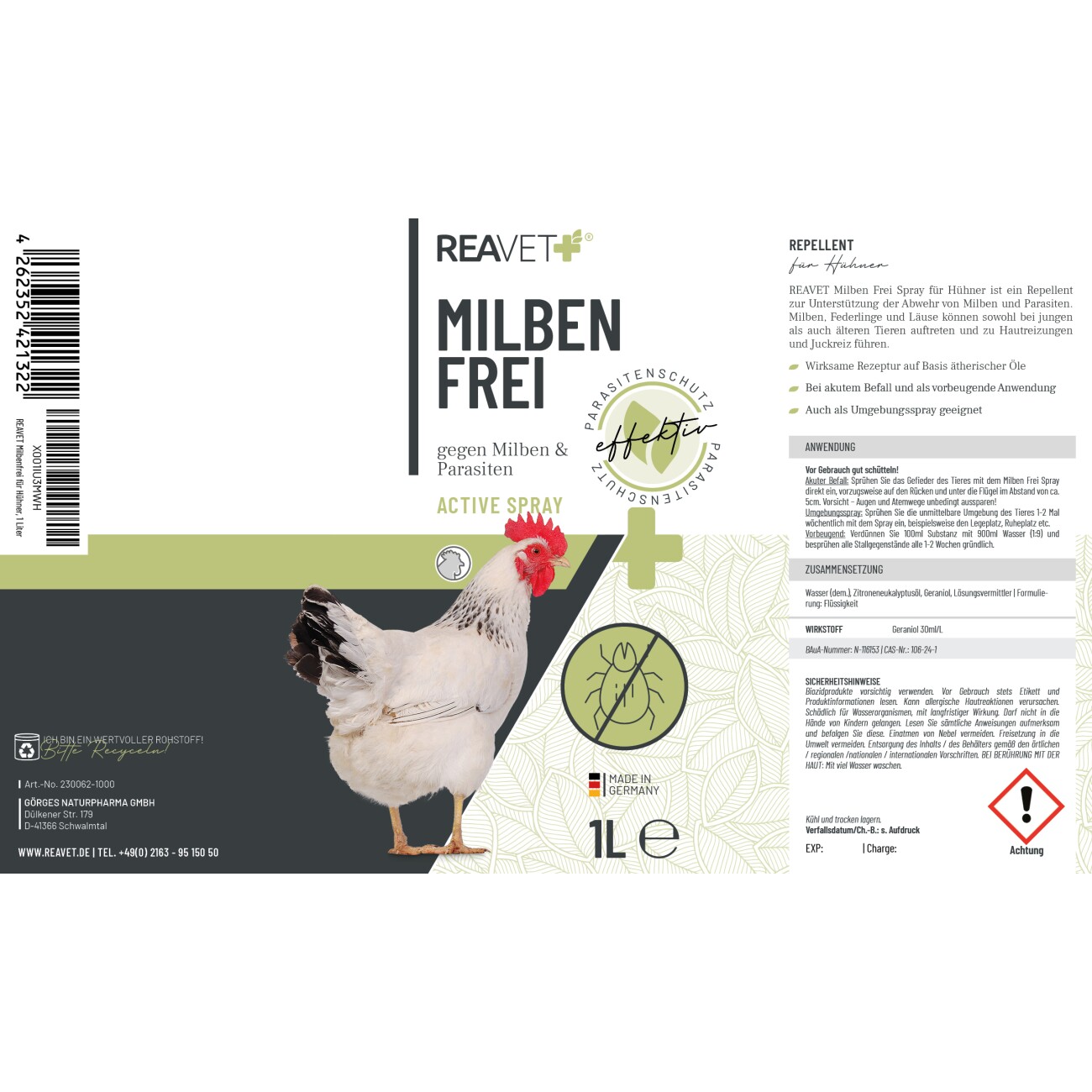 REAVET Milben Frei Spray für Hühner 1L