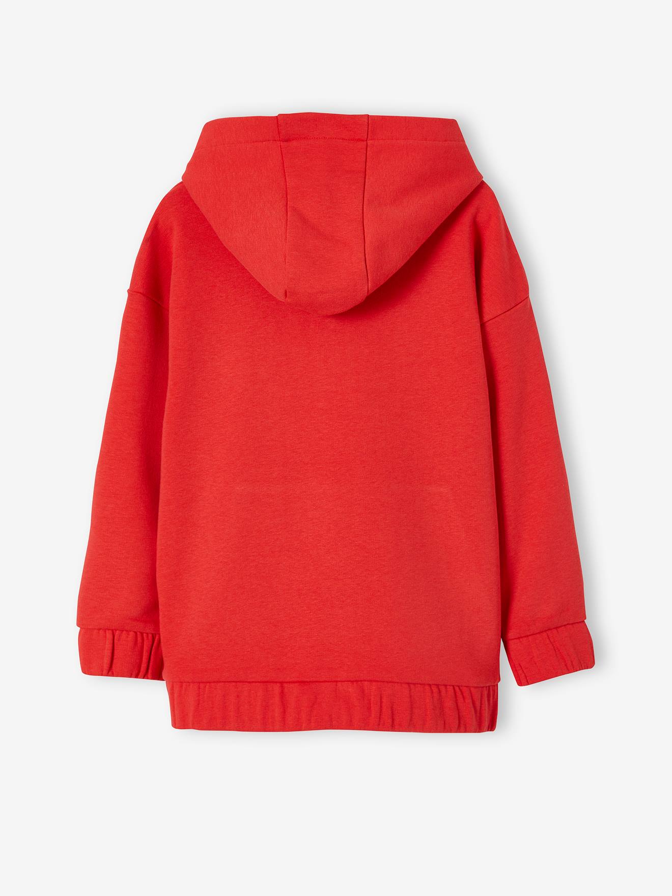 Moletom com capuz para meninos, tamanho médio, vermelho liso com estampas e motivos de remo.