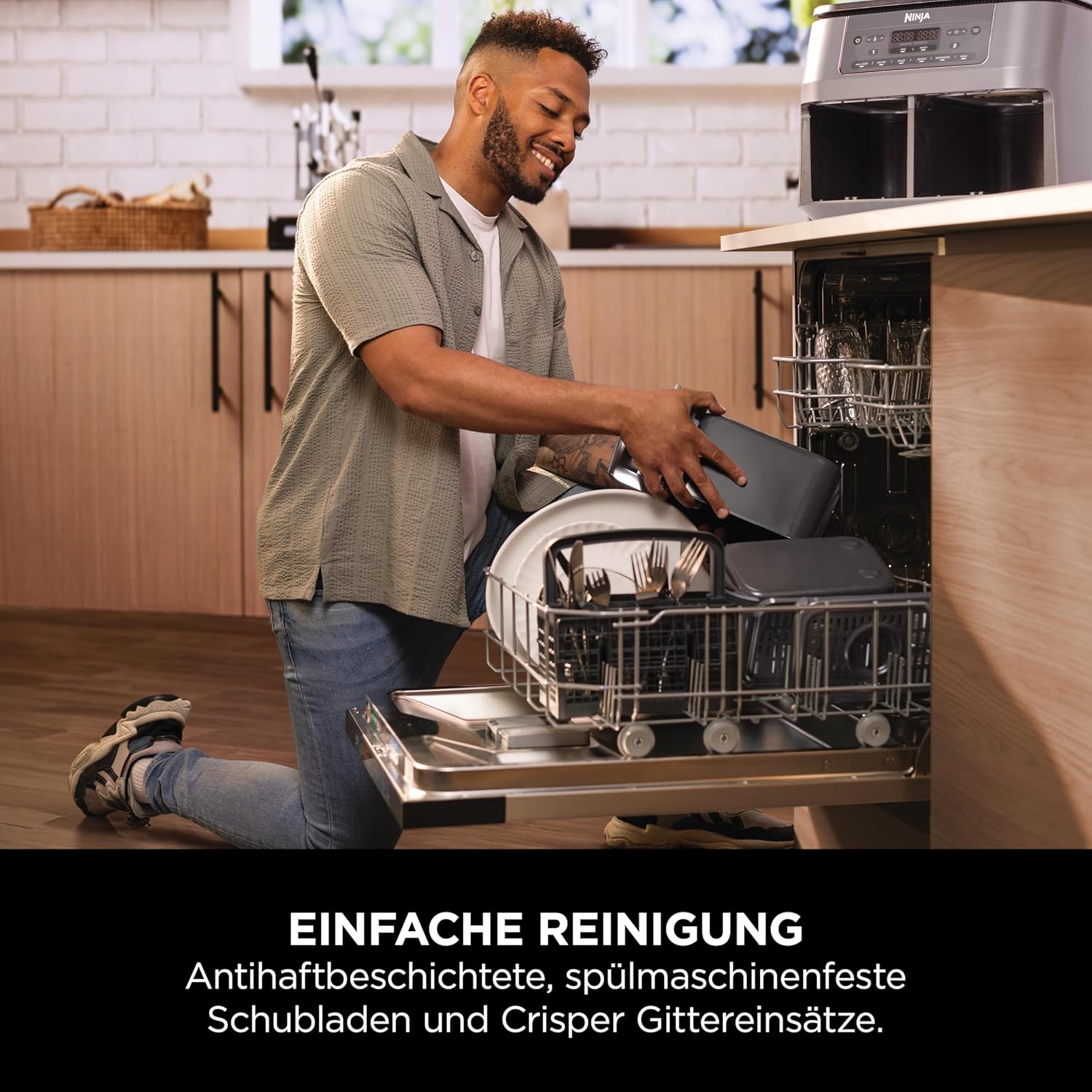 Ninja Dual Zone Digital Air Fryer, 2 Schubladen, 6-in-1, Heißluftfritteuse ohne Öl, 7,6L, Heißluft-Frittieren, Max Crisp, Rösten, Backen, Aufwärmen, Spülmaschinenfeste Körbe, Metallic Grau DZ300EU