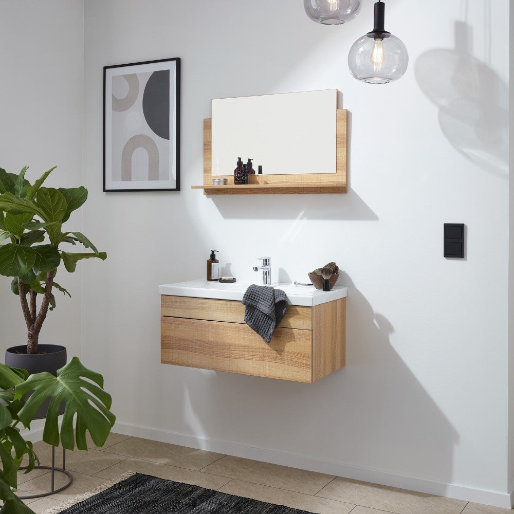 Home Deluxe - Badkamermeubelset - WANGEROOGE BIG Wood - Medium - incl. wastafel en complete accessoires - Wastafelmaat: ca. 80 cm | Badkamermeubel Badmeubel Badkamermeubelset