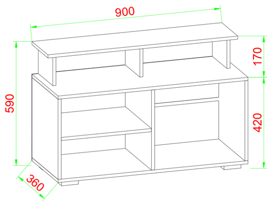 TV-Schrank BALANISA - schwarz - 5 Fächer - 59 cm