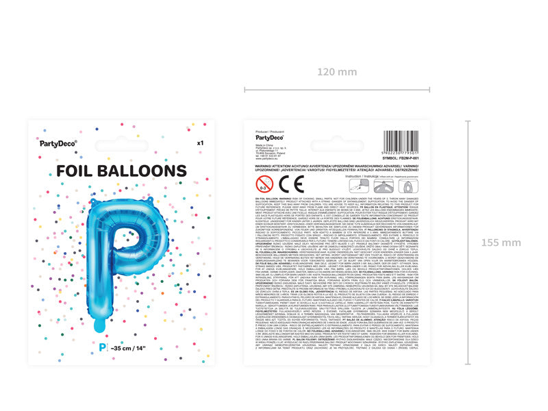 Folie Ballon Letter P Blauw Leeg 35cm