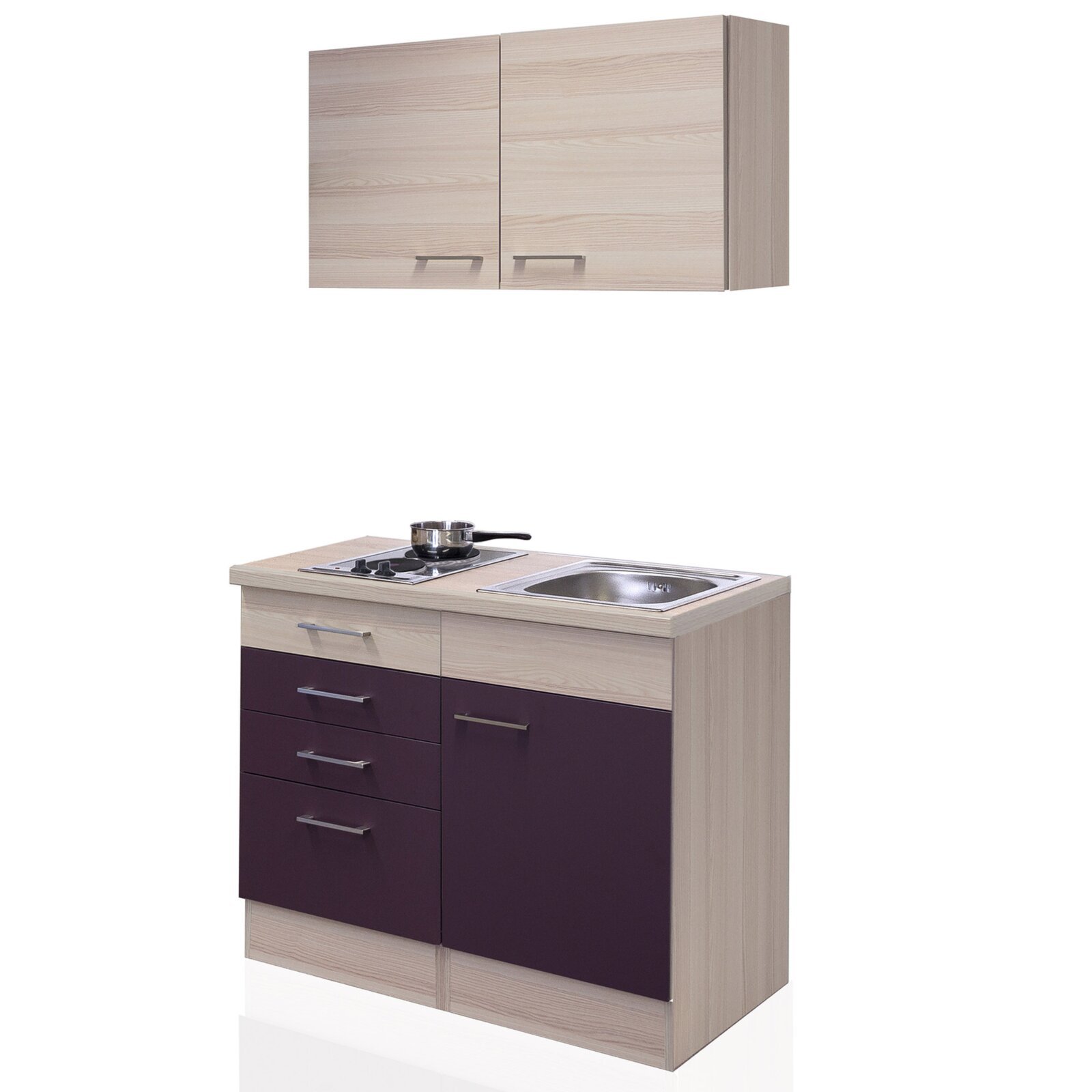 Küchenblock FOCUS - Akazie - aubergine - mit Kochfeld - 100 cm