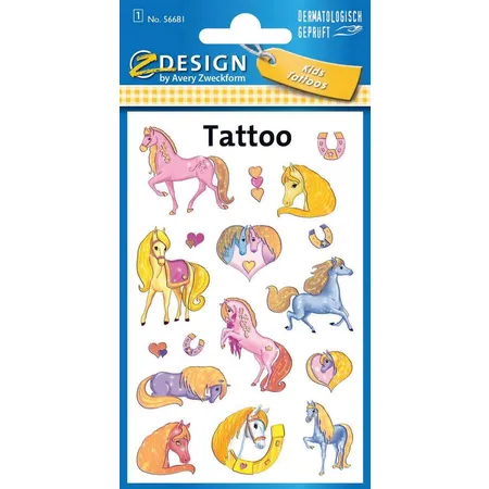 Avery Zweckform Z-Design 56681 Kinder Tattoos, Pferde, 17 Aufkleber