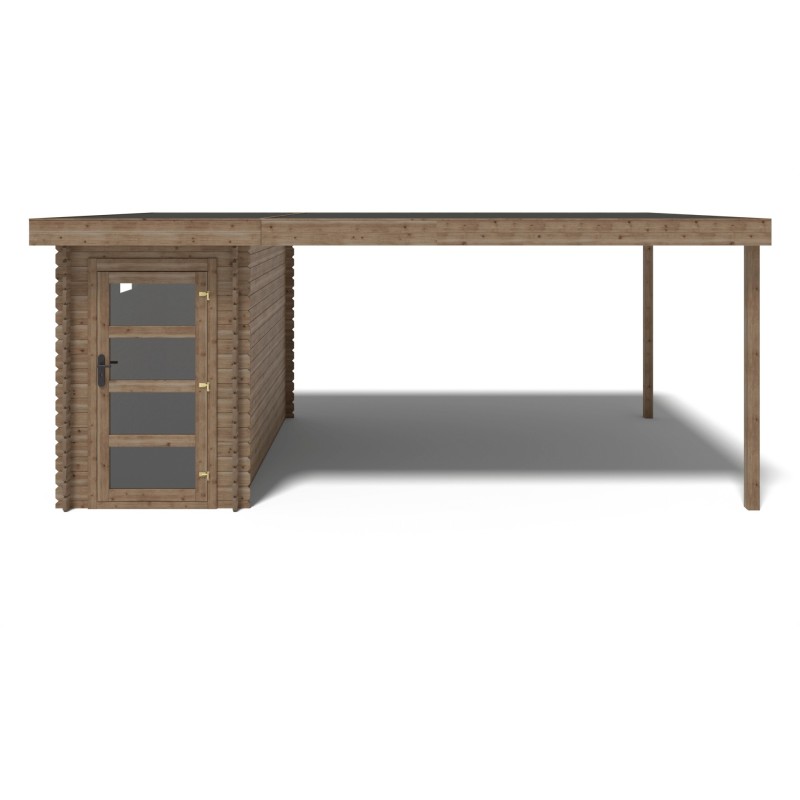 Abri de jardin en bois - 16m2 - 5,50x3m - traité - ep. 28mm - couleur: marron