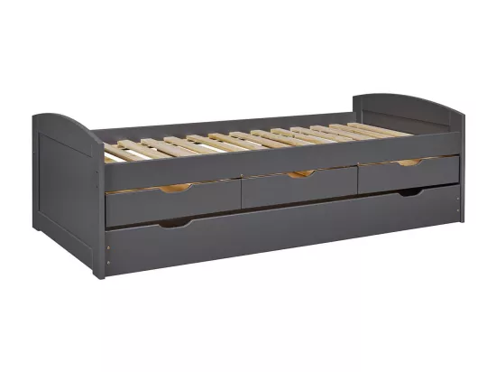 STRADI - Lit Gigogne 90x200cm + 3 Tiroirs Vernis Gris