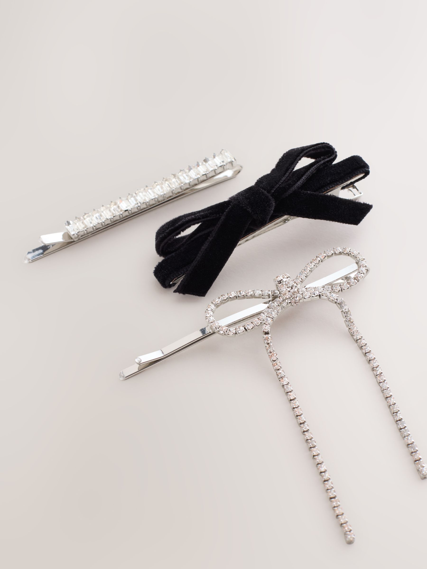 Zilverkleurig - Sparkle Bow Hair Slides 3 Pack