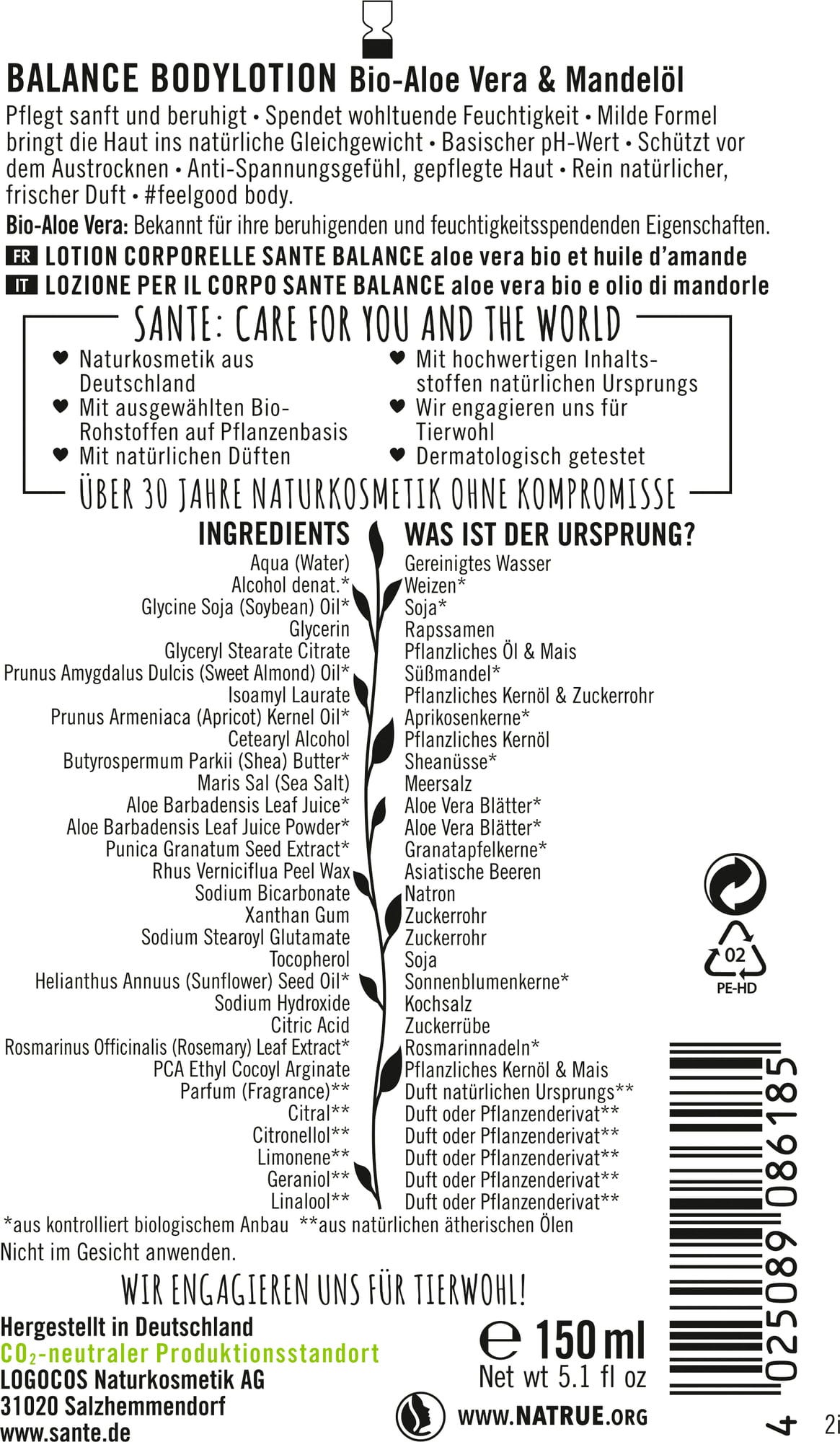 Santé naturally.  BALANCE Bodylotion, 150 ml