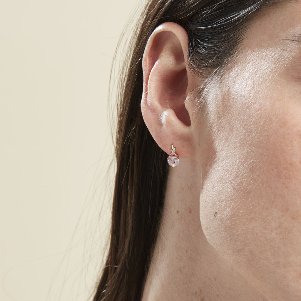 Boucles D'oreilles Puces Or Rose Clothilde Quartz
