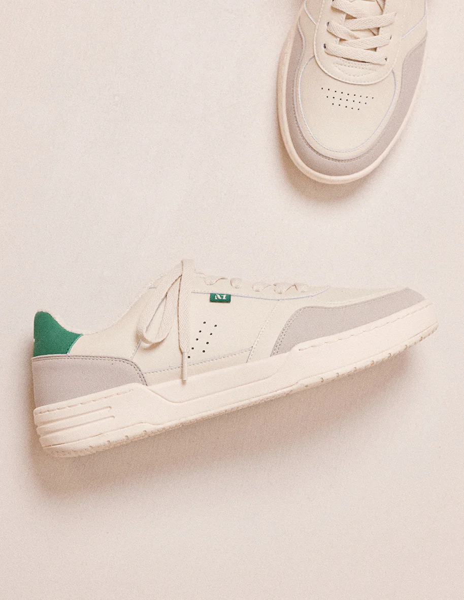 Baskets basses Mael - Cuir recyclé et suède vegan ecru vert