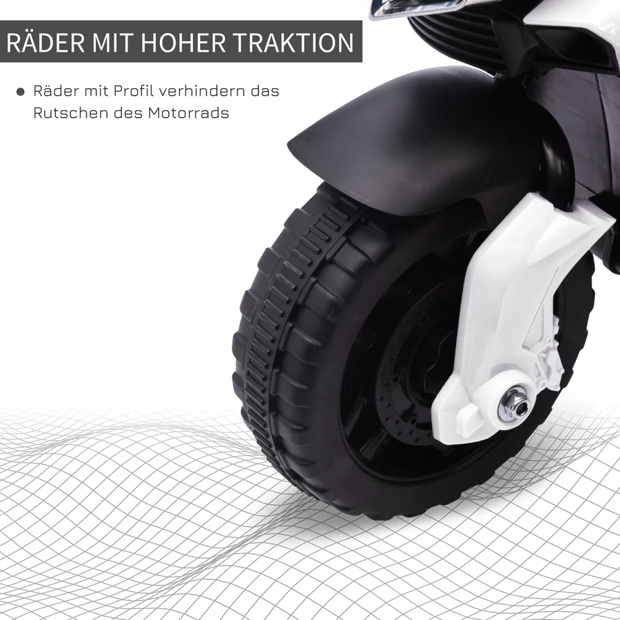 HOMCOM Elektrisches Motorrad für Kinder mit Hupe und Scheinwerfer weiß und schwarz