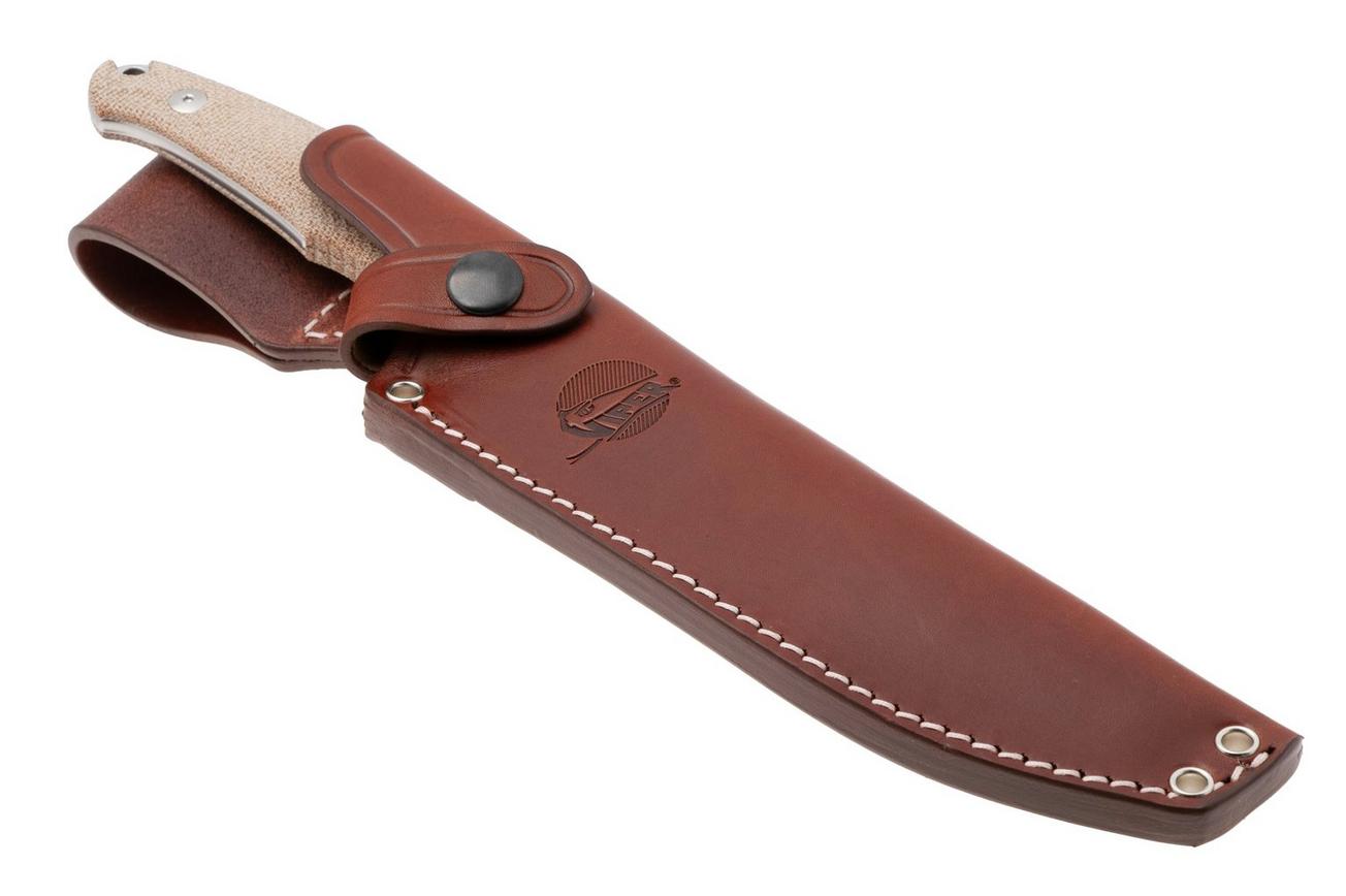 Viper Trail VT4066CN Stonewashed N690, Natural Canvas Micarta, vaststaand mes, Jens Anso design
