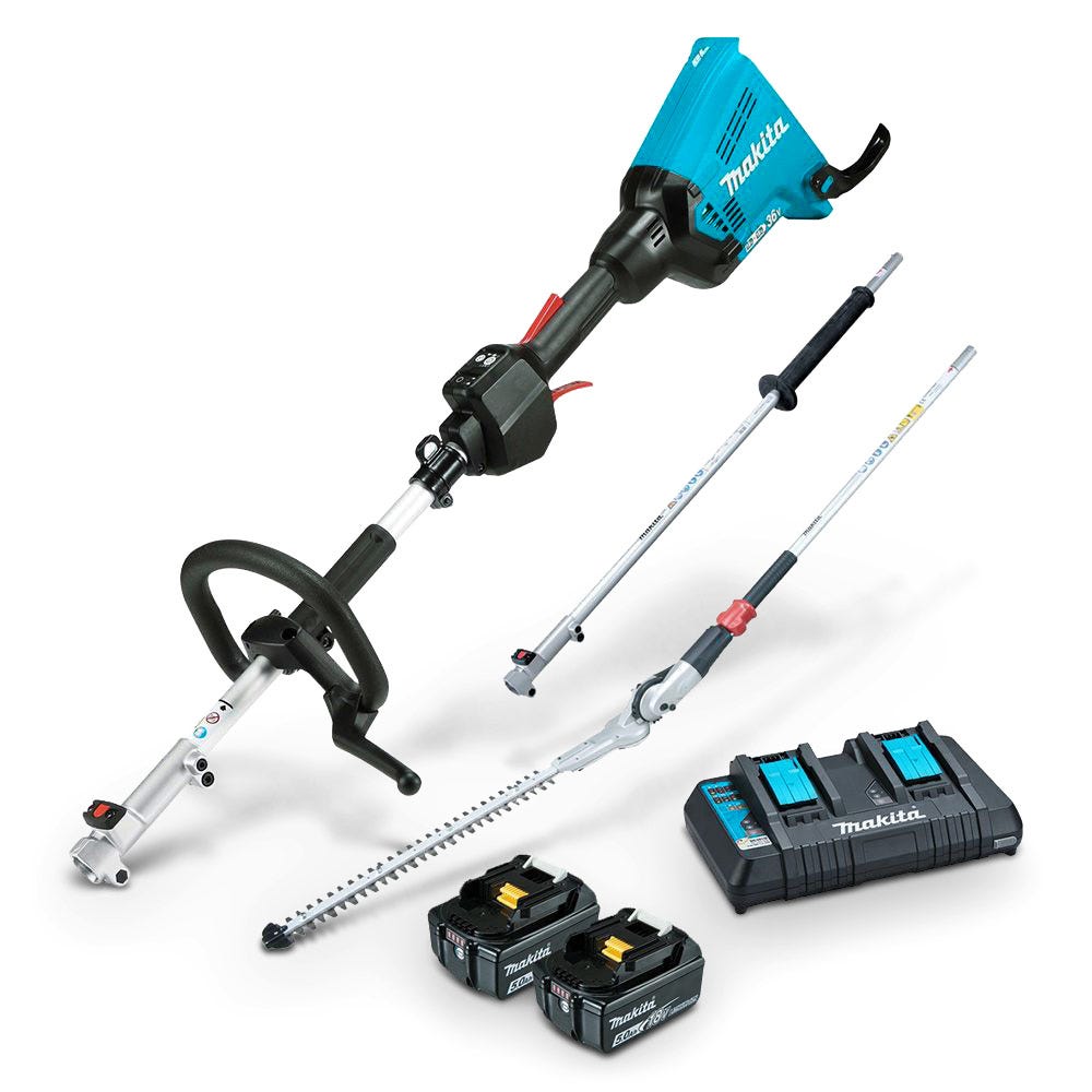 MAKITA 36V Brushless 2 x 5.0Ah Multi-Function Powerhead & Hedge Trimmer Kit DUX60PHPT2
