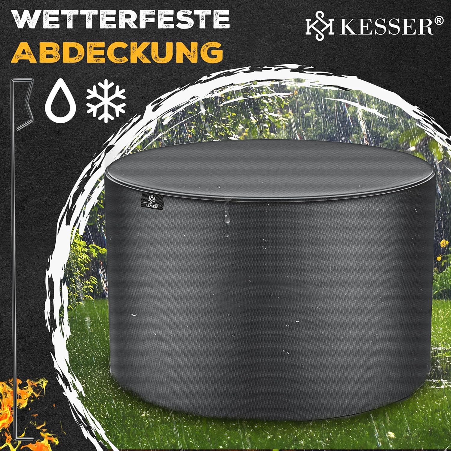 KESSER® Feuerschale mit Grillrost Ø65cm Feuerkorb 0,6mm Kaltveredelter Stahl | Mobile Feuertonne mit Reifen | Holz & Kohle Feuerstelle inkl. 60cm Feuerhaken aus Gusseisen, Ø52cm, Bürste & Cover
