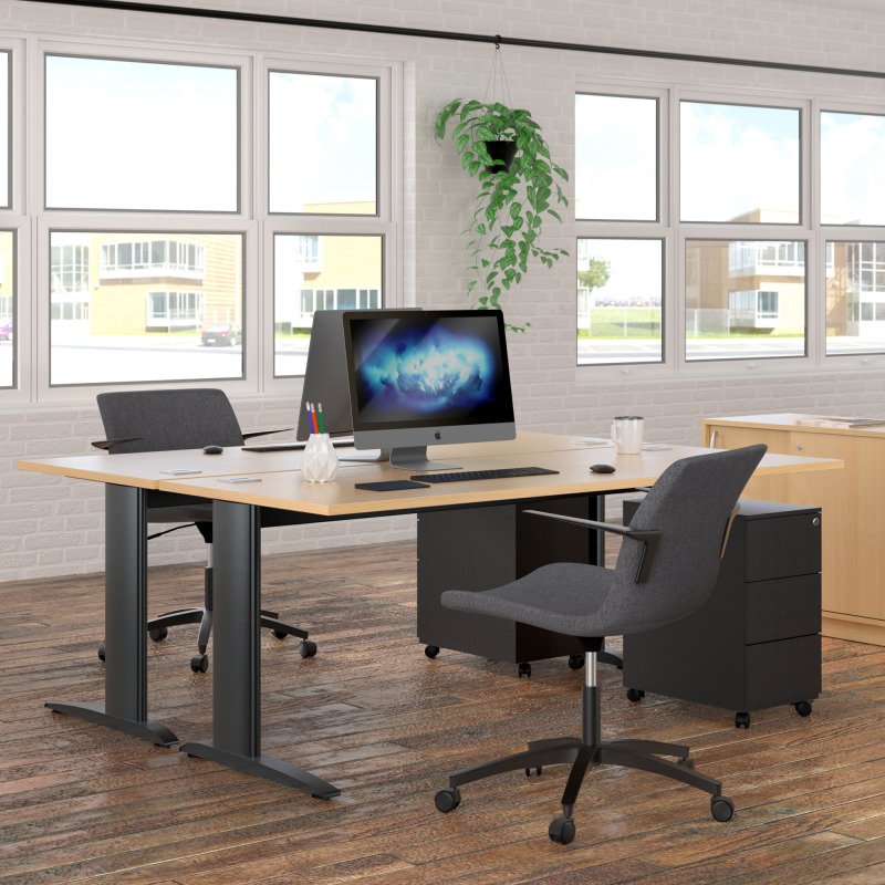 Bureau droit Excellens Métal Plus piètement L fixe ou réglable au montage
