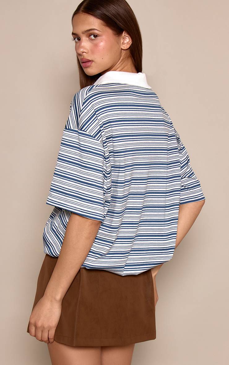 Bleu Marine Haut Style Rugby À Rayures Avec Ourlet Bouffant