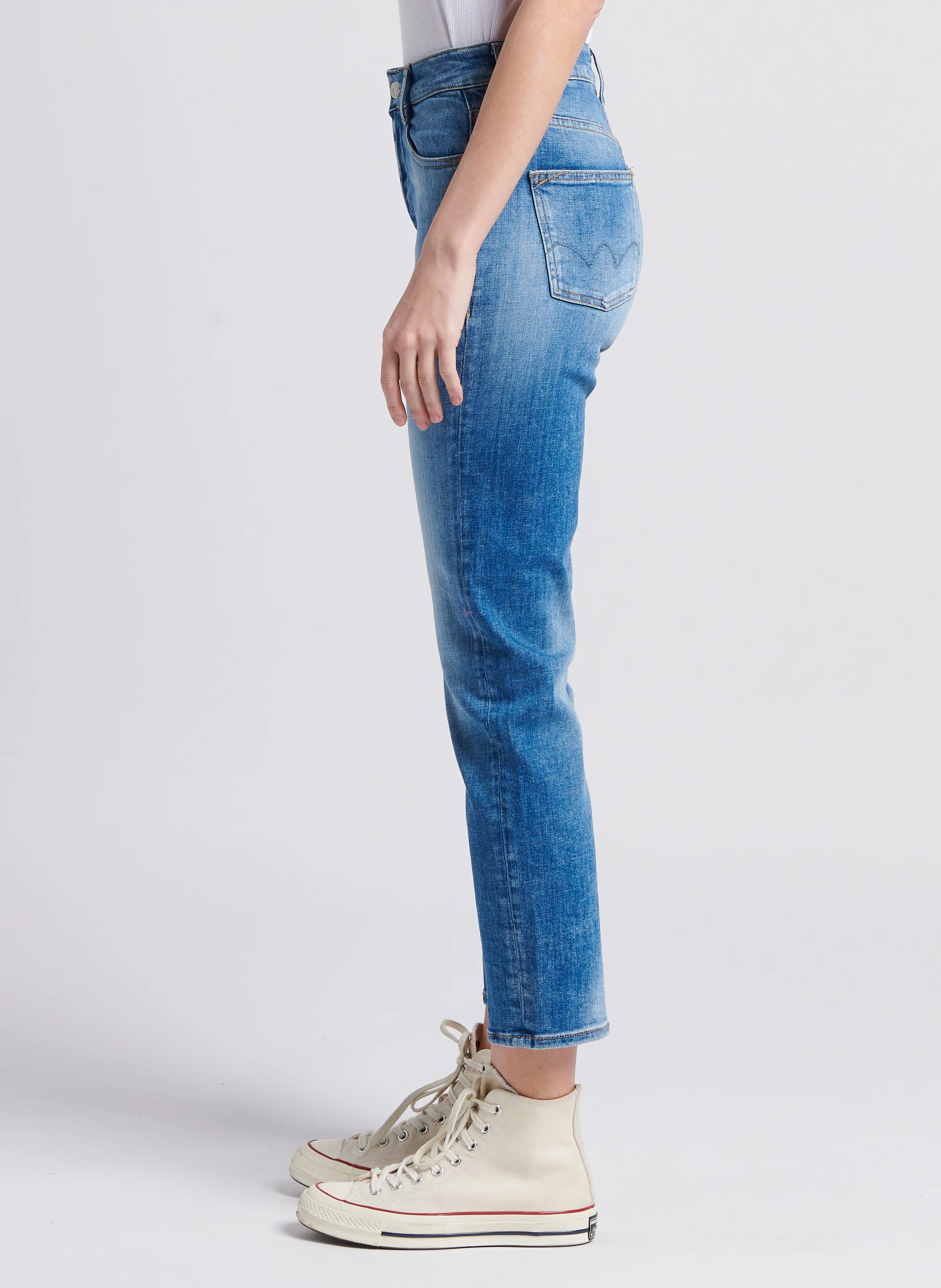 Jean droit cropped en coton stretch | Bleu